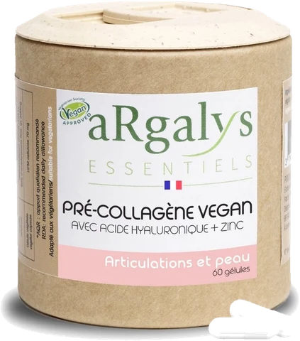 Pré-Collagène Vegan Argalys Essentiels, acide hyaluronique et zinc, 60 gélules