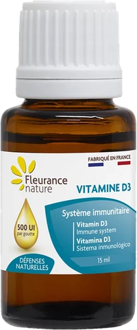 Vitamine D3 Fleurance Nature, 500 UI par goutte, flacon de 15 ml