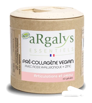 Pré-Collagène Vegan Argalys Essentiels, acide hyaluronique et zinc, 60 gélules